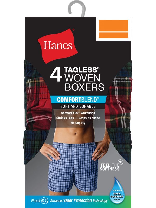 M Hanes Men's 4 PACK Freshiq Cotton Woven Boxer
